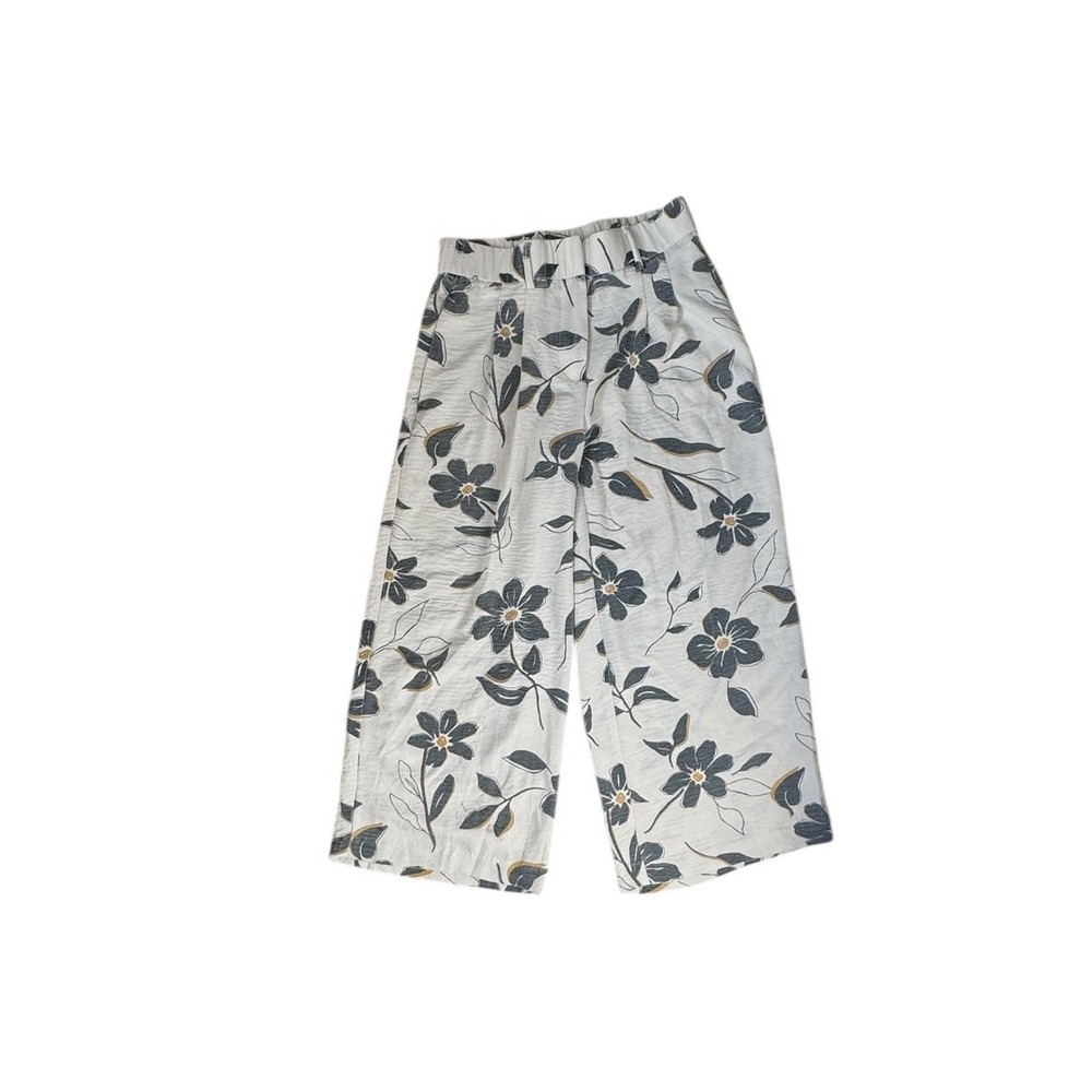Haven & Blair White w/Floral Baggy Wide Leg And Flowing Pants Beachy Size Small